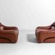 Rare pair of "Capriccio" lounge chairs in scrunched leather by Eurosalotto