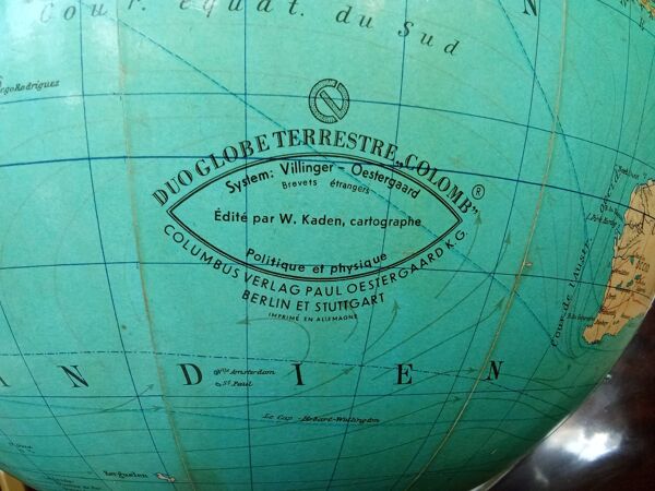 Ancien Globe Terrestre Verre  Lumineux Mappemonde Art Déco Colomb W. Jaden
