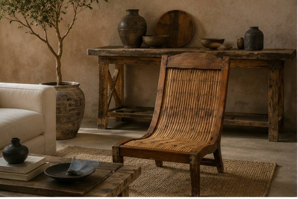 Sculptural Ethnic Lounge Chair in Exotic Wood and Bamboo, 1980s–1990s