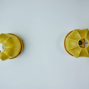 Pair of "cocoon" wall lights, resin and pine, Italy, 1970