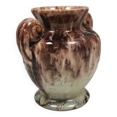 Petit vase à glaçure brillante de couleur marron/menthe et « oreilles » des années 1970, Suède