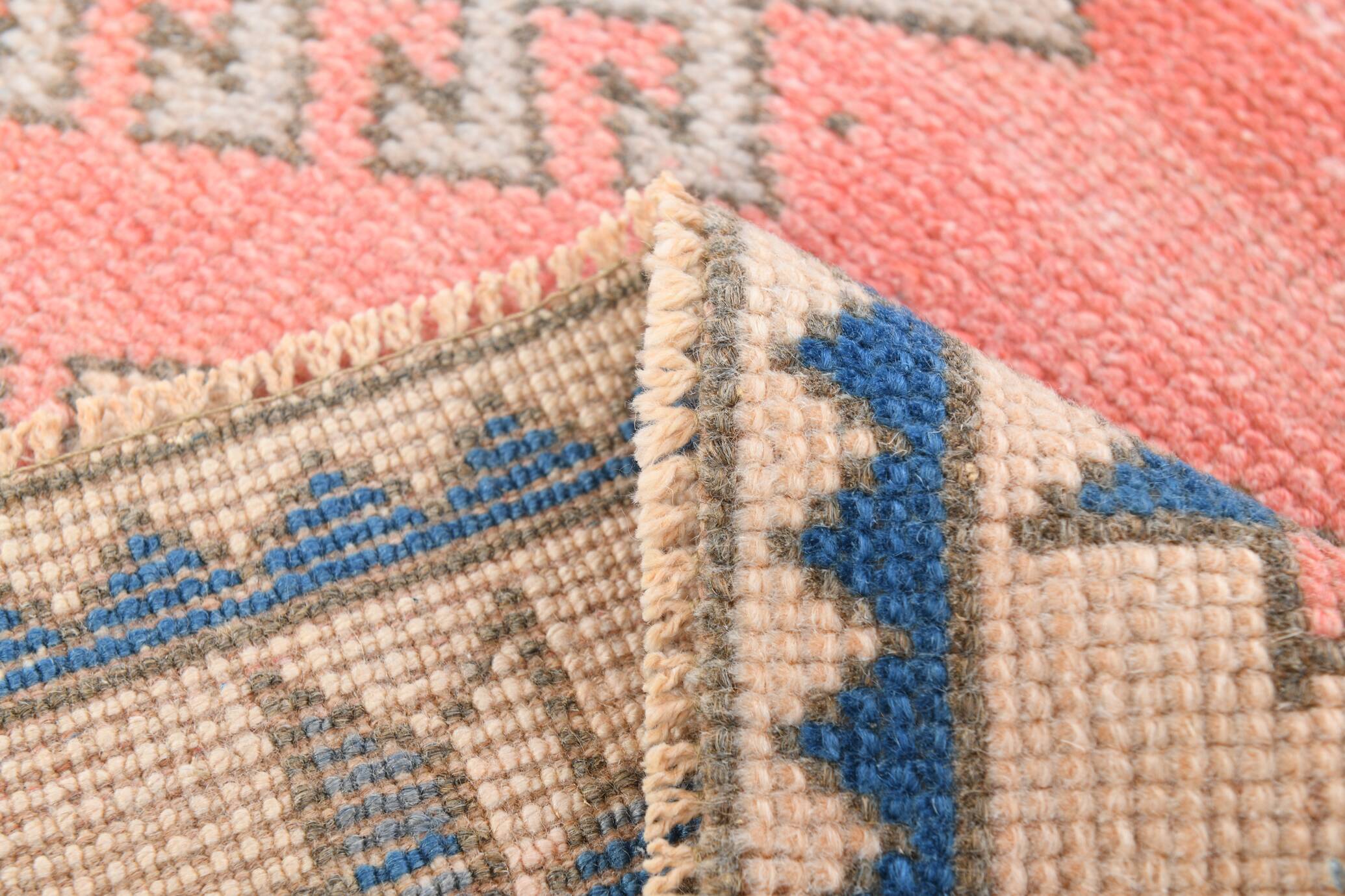 4x8 Salmon & Blue Handmade Wool Oushak Rug, 141x230Cm SK 20160