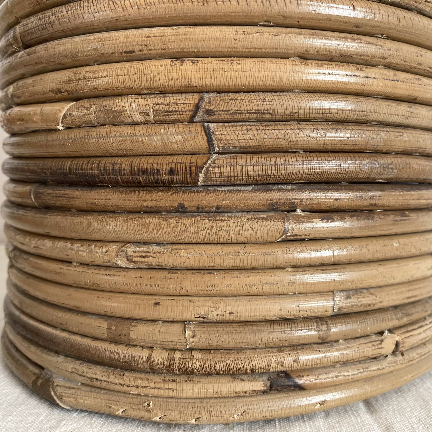 Vintage rattan cache pot in the style of Gabriella Crespi.