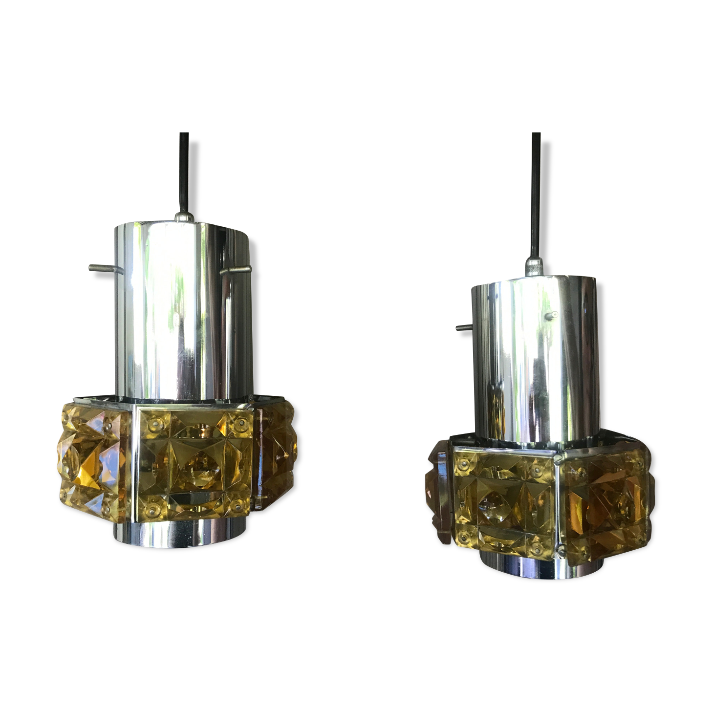 2 vintage chrome and orange plexi suspensions