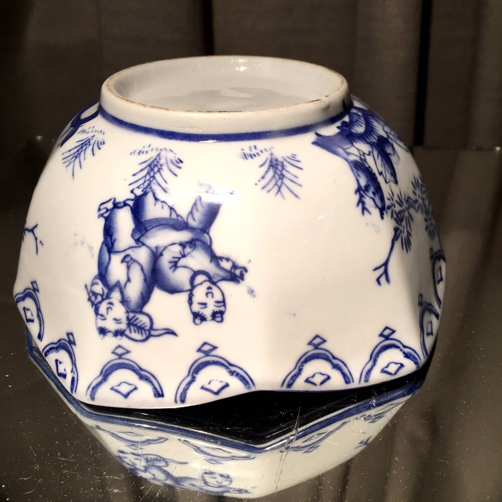 Earthenware bowl or cup asian decor with blue patterns