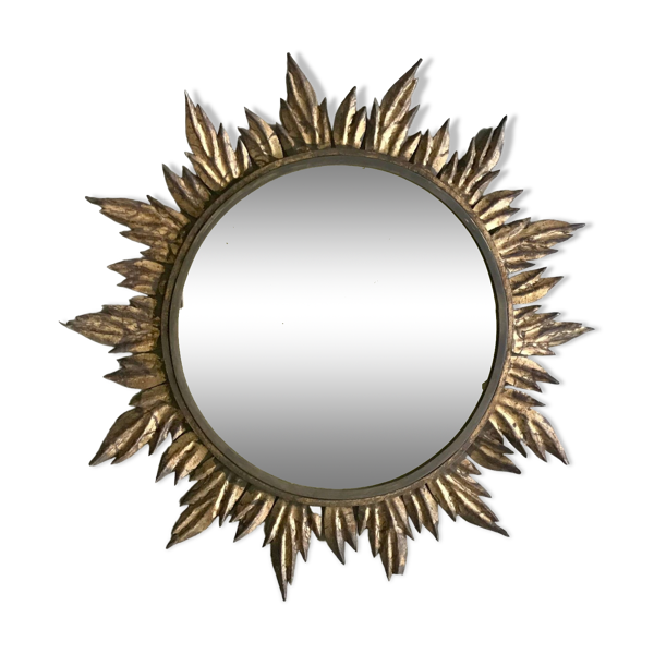 Miroir soleil à décor de feuilles dorées, vers 1950. — Beyit