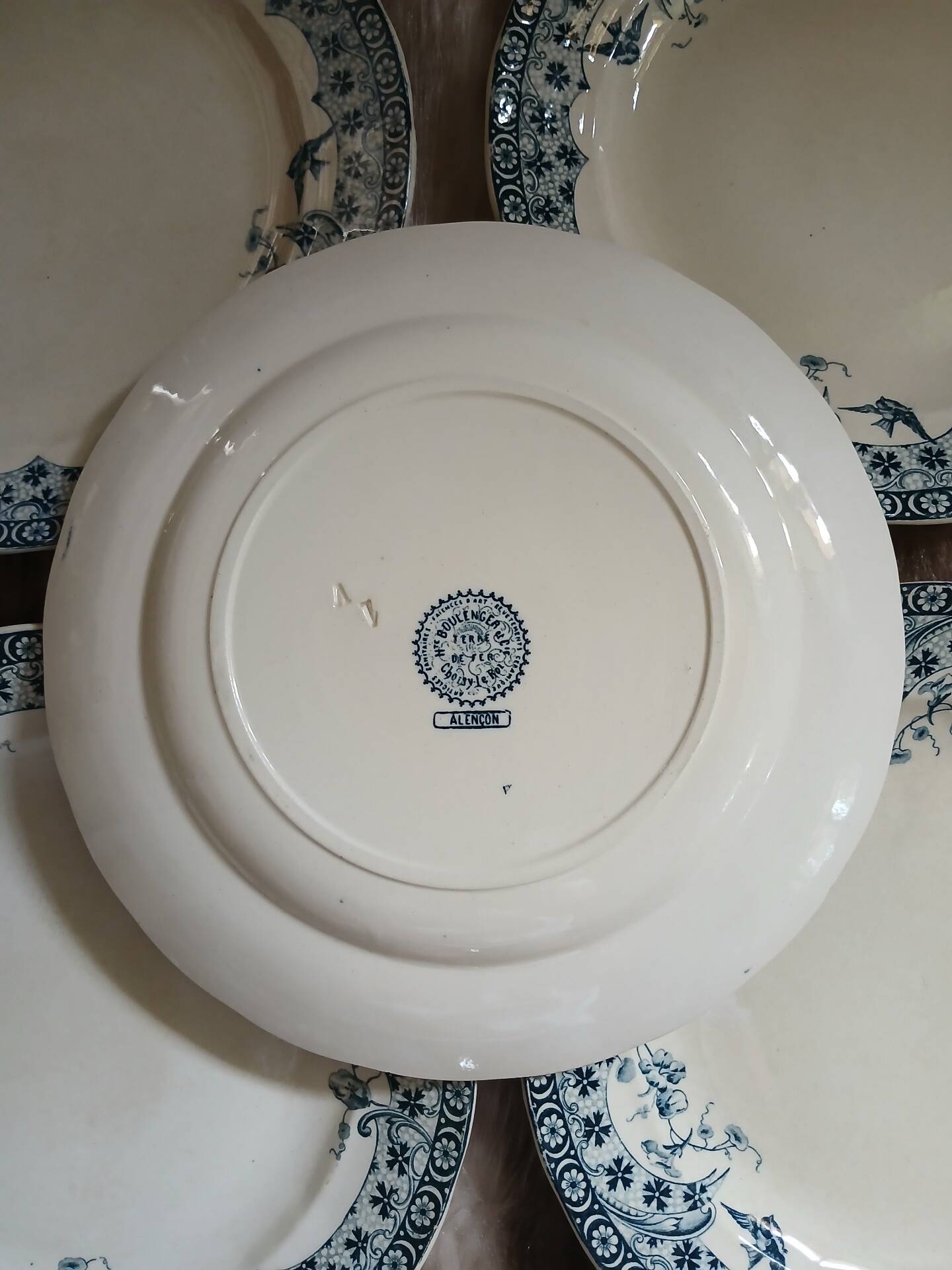 6 antique flat plates in ironstone