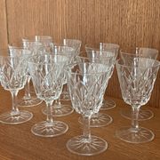 Set of 11 vintage cut glass glasses from Vmc Reims France, model Arlequin.
