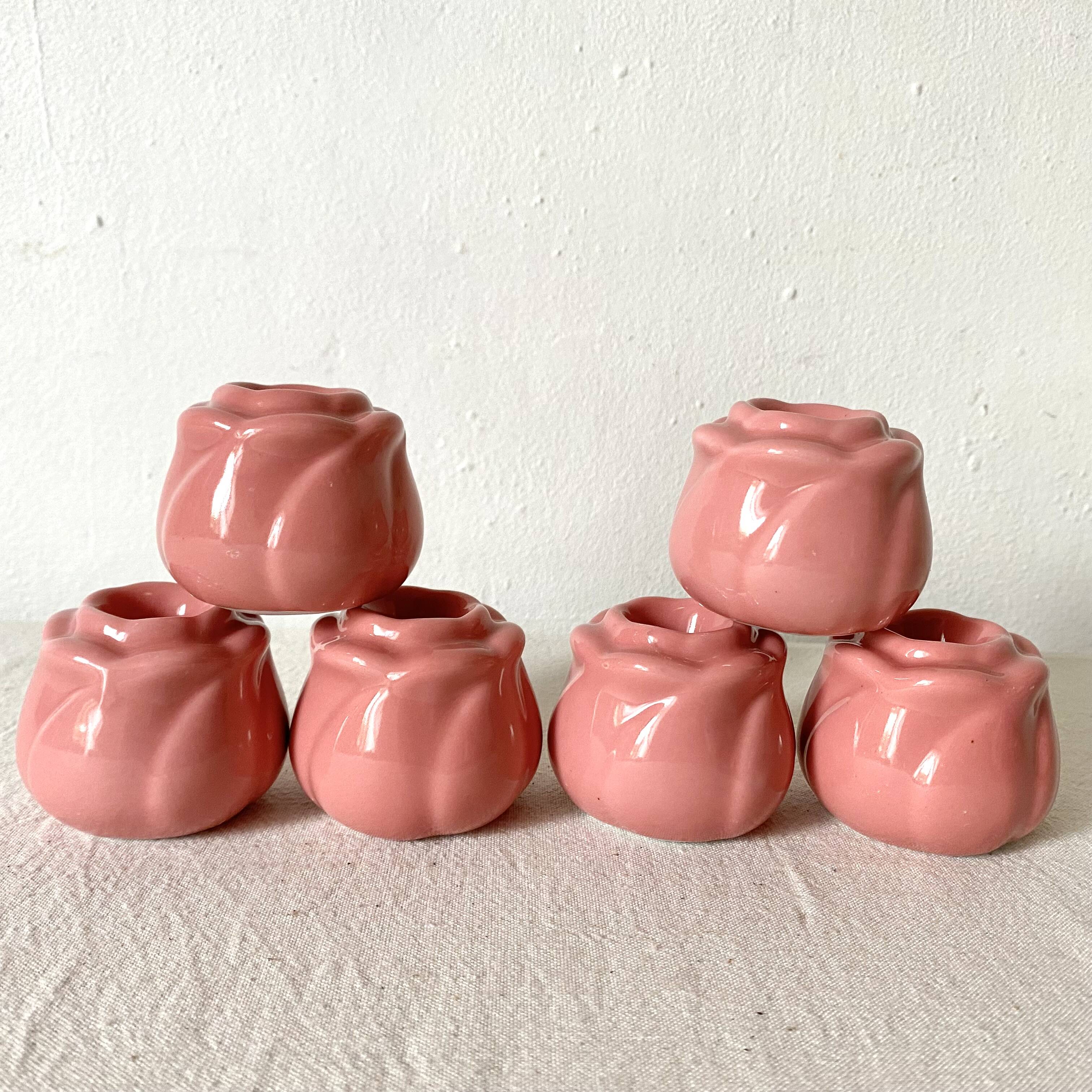 6 rosebud candle holders, 1980s