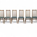 Set of 6 chairs with turquoise upholstery made in the 1960s