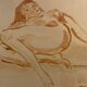 Signed painting monochrome watercolor female portrait "reclining study"