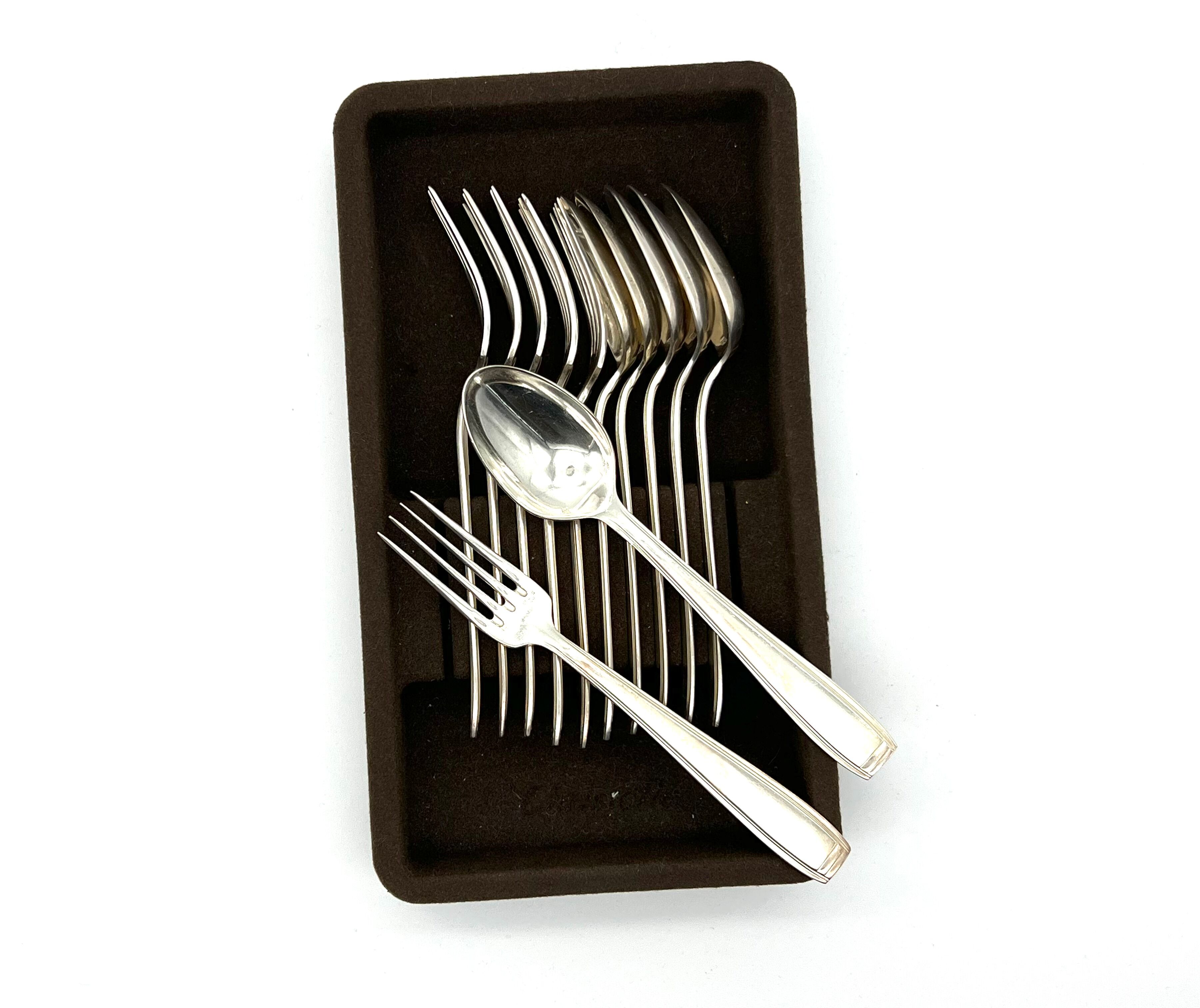 Ercuis 6 forks and 6 spoons dessert model carthage silver metal