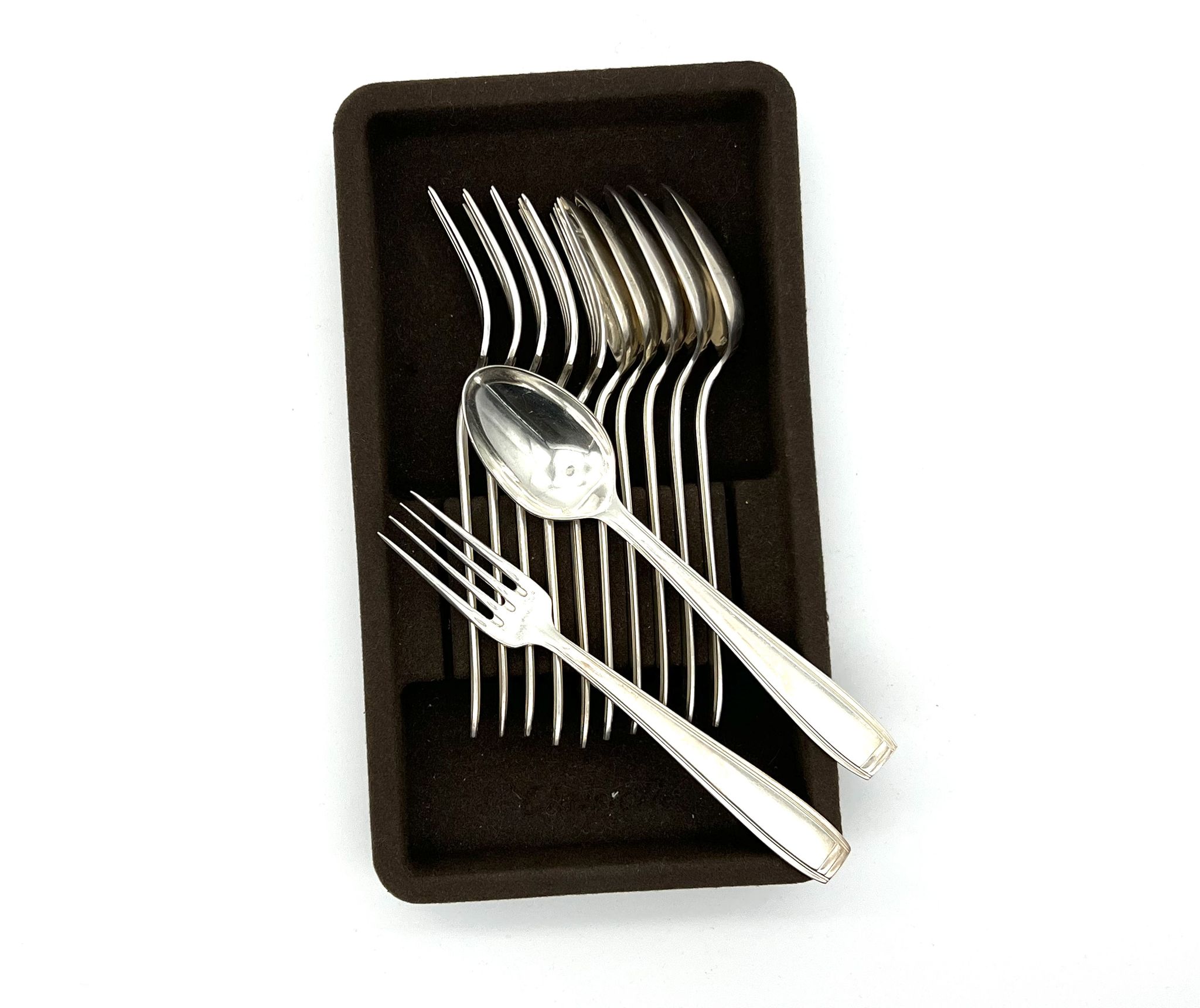 Ercuis 6 forks and 6 spoons dessert model carthage silver metal