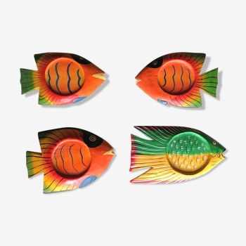4 wooden fish coasters