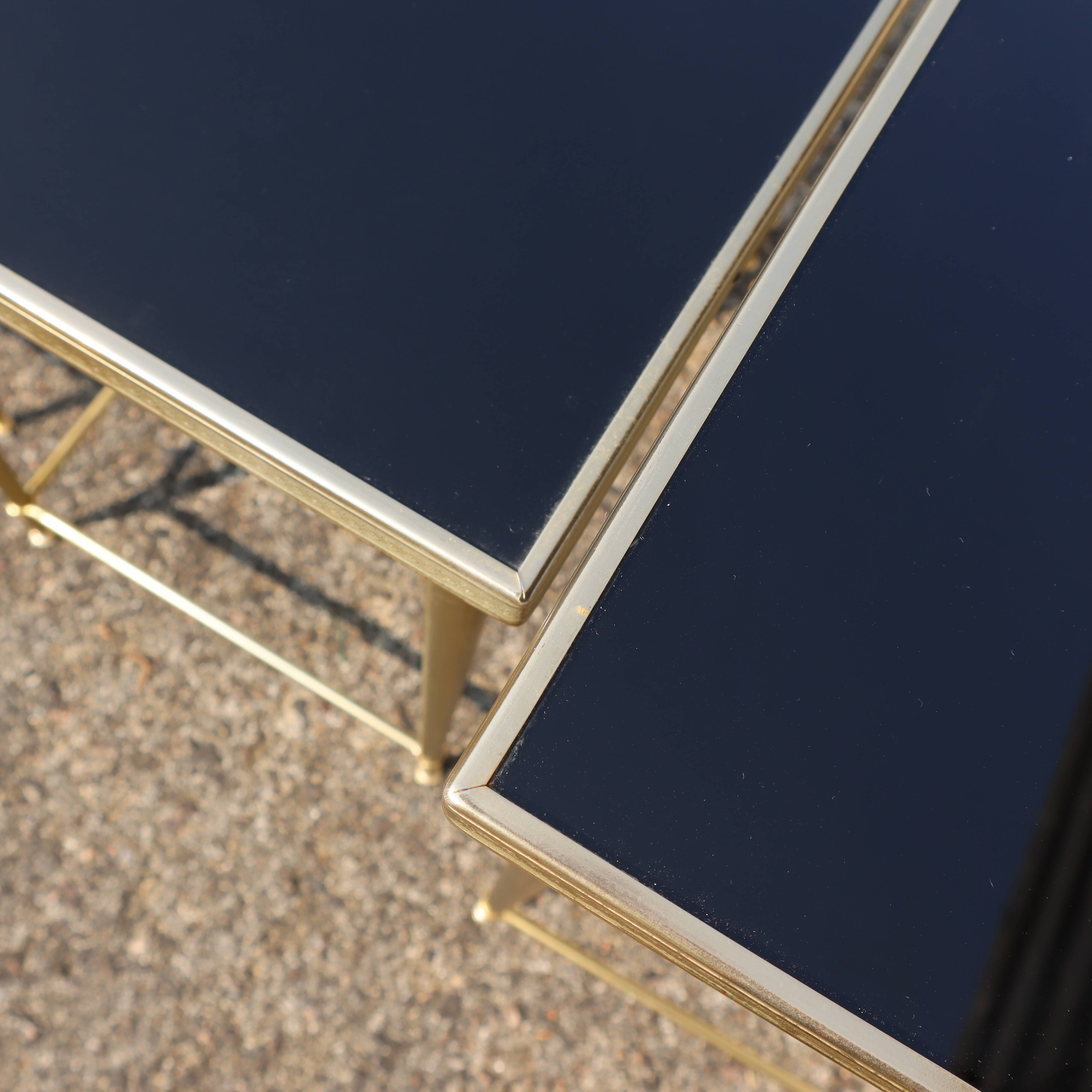 Mid-Century Glass and Brass Nesting Tables-Set of 3-Maison Jansen style  70s