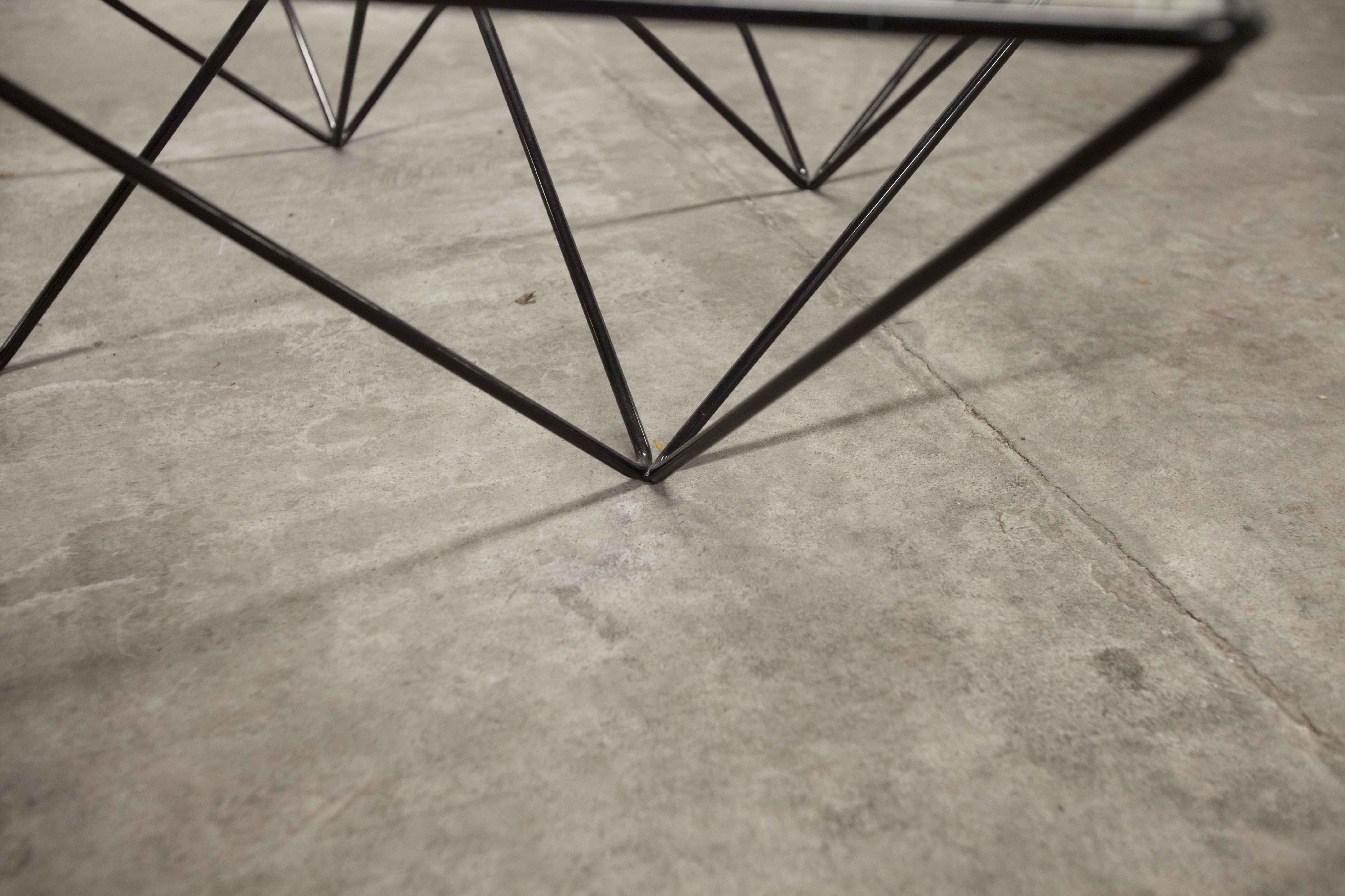 Square coffee table in glass and black satin metal 1980