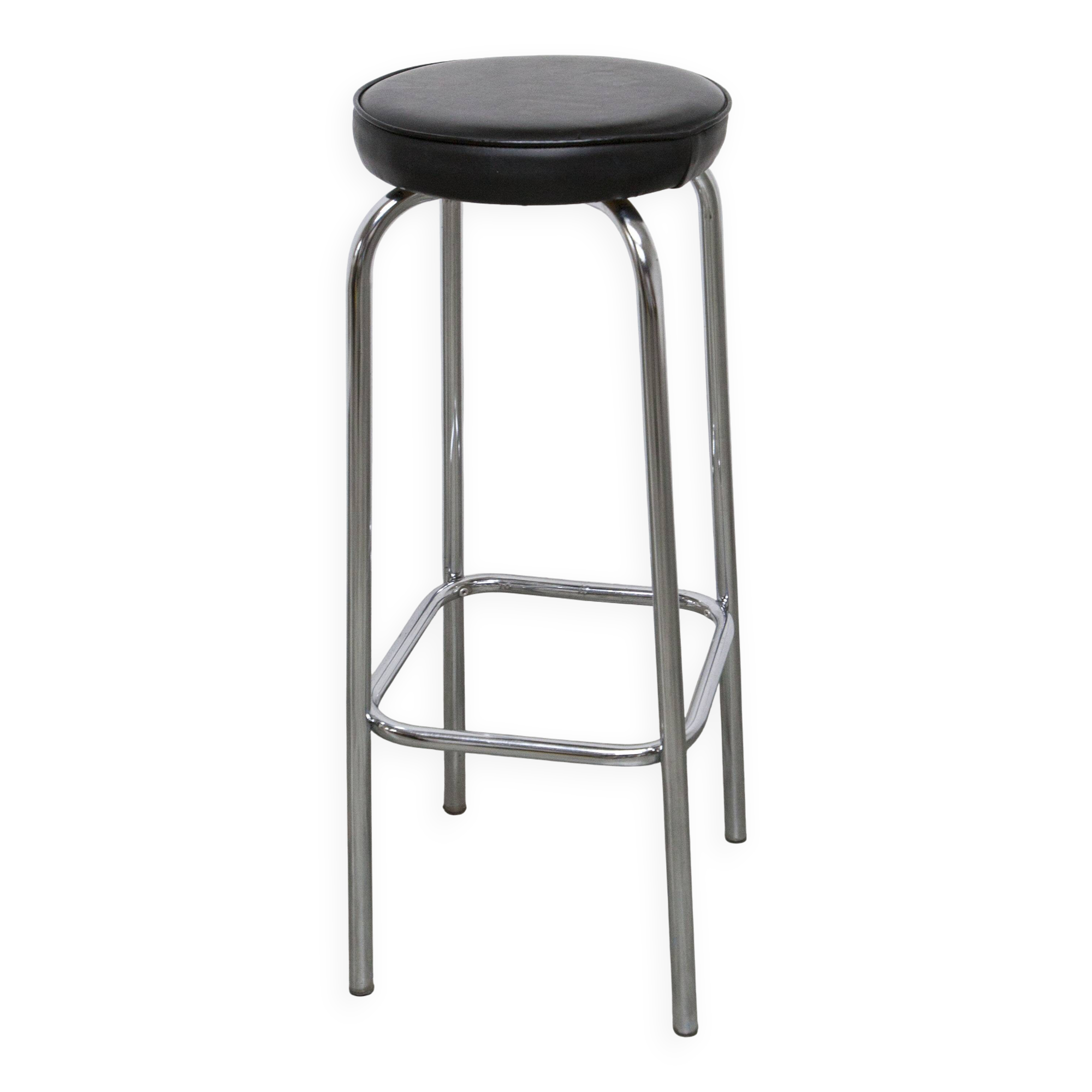 Tabouret 1960 chrome et skaï noir h82.5cm