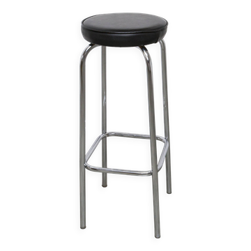 1960s chrome and black leatherette stool h82.5cm