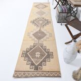 3x12 Light Yellow & Brown Turkish Vintage Runner Rug, 80x373Cm