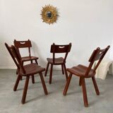Set of 4 Imperial Loyalist brutalist wooden chairs, vintage 60s design