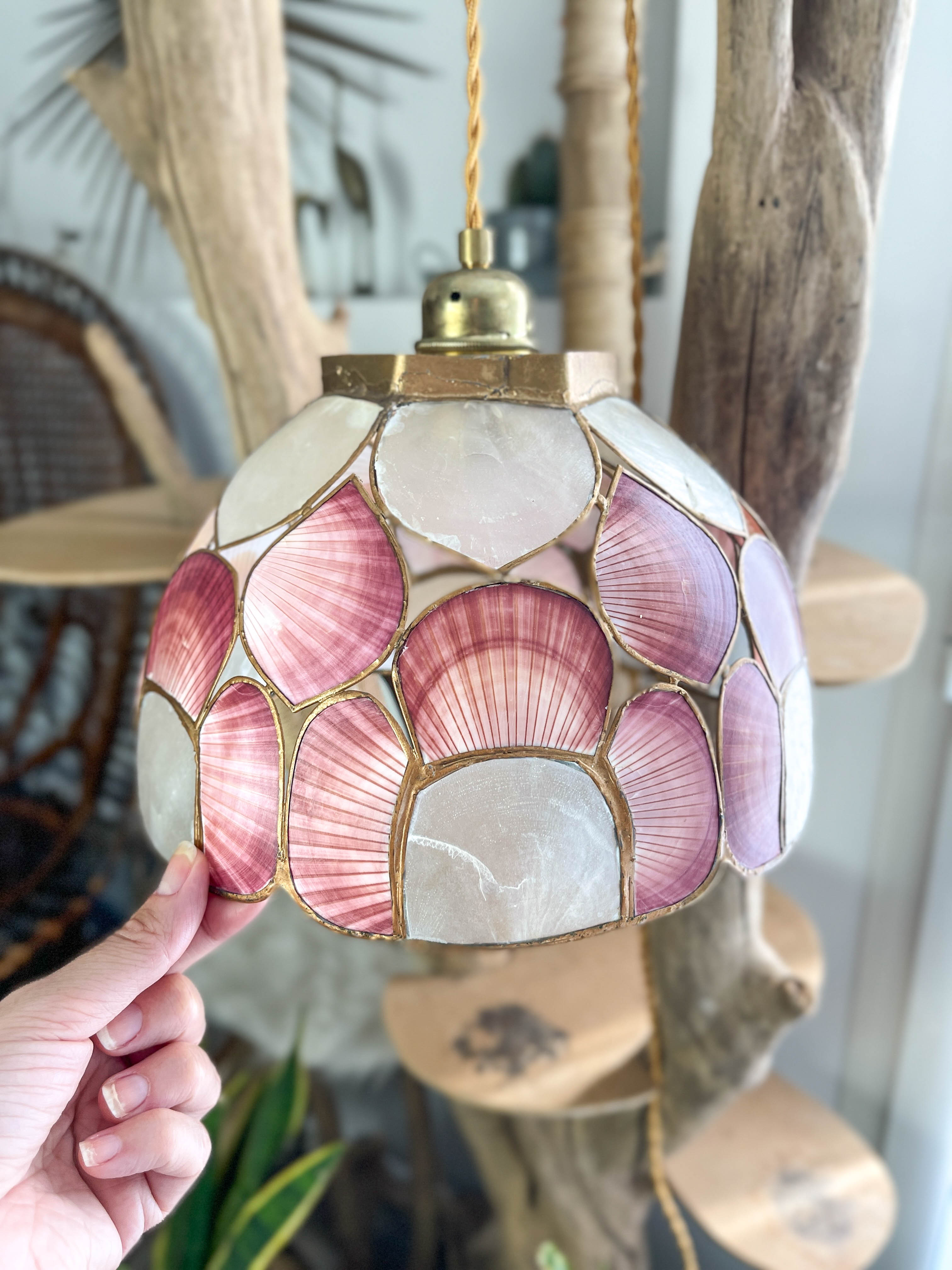 Mother-of-pearl and vintage brass pendant lamp