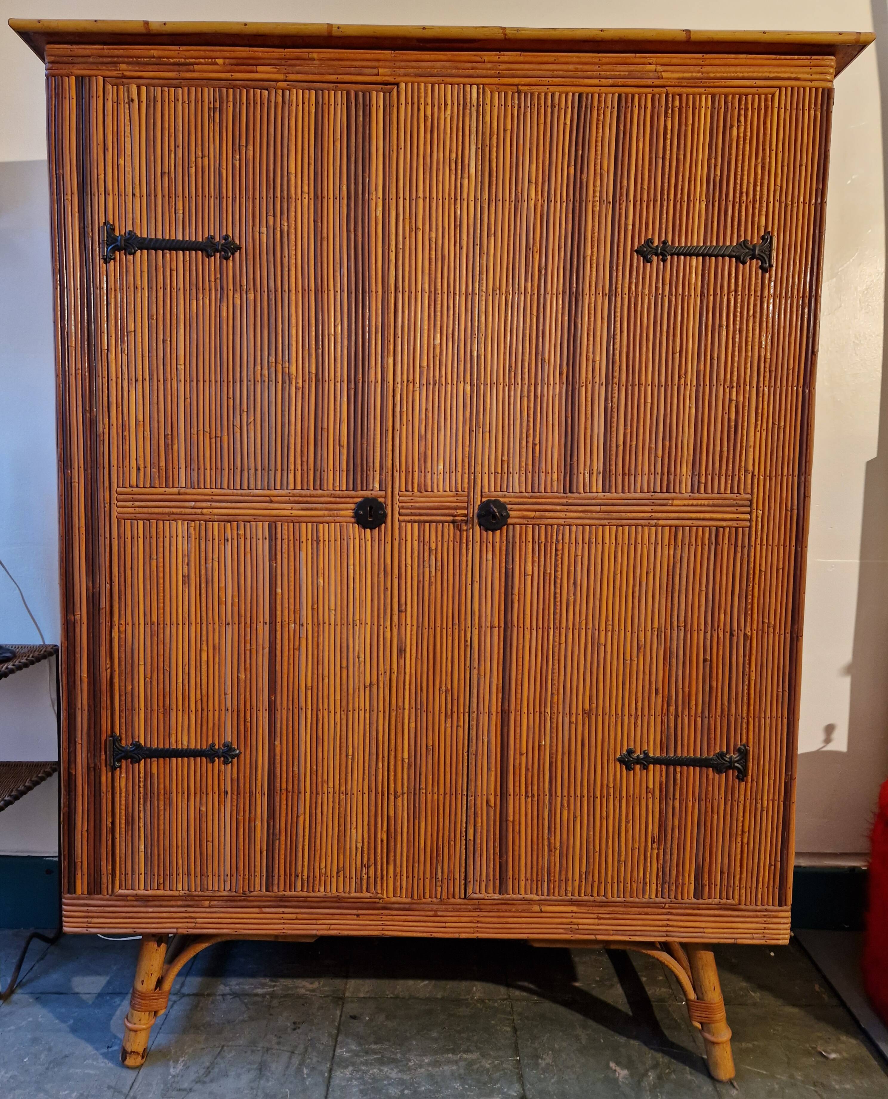 Wicker rattan bamboo wardrobe 1950 1960