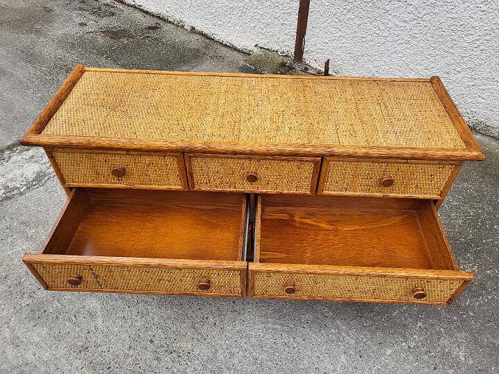 Vintage maugrion rattan 7-drawer chest of drawers