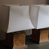 Pair of elm magnifying lamps, 1970s