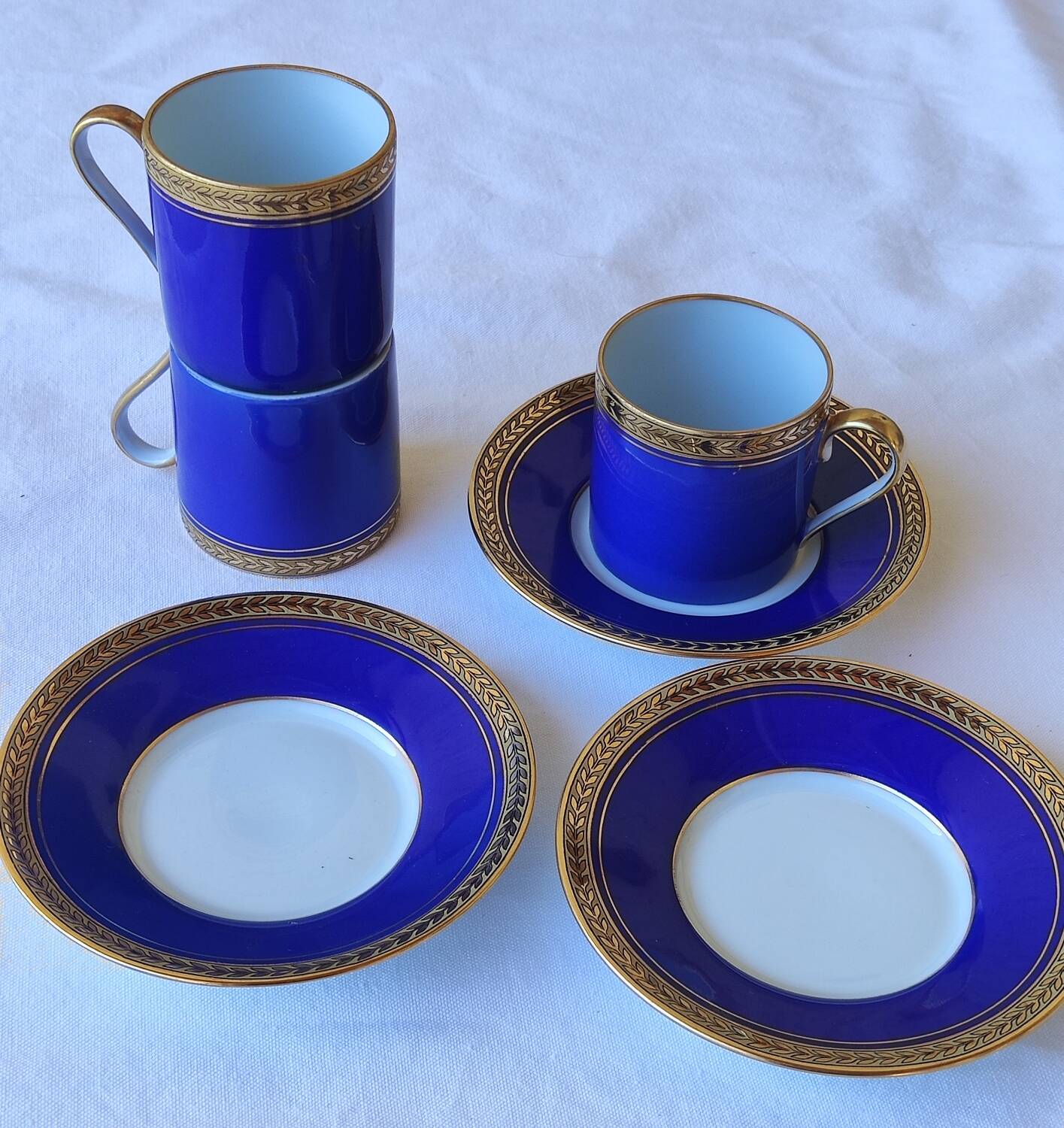 3 royal blue and gold cups and saucers - Royal Limoges porcelain