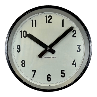 Black Industrial Factory Wall Clock from International, 1950s