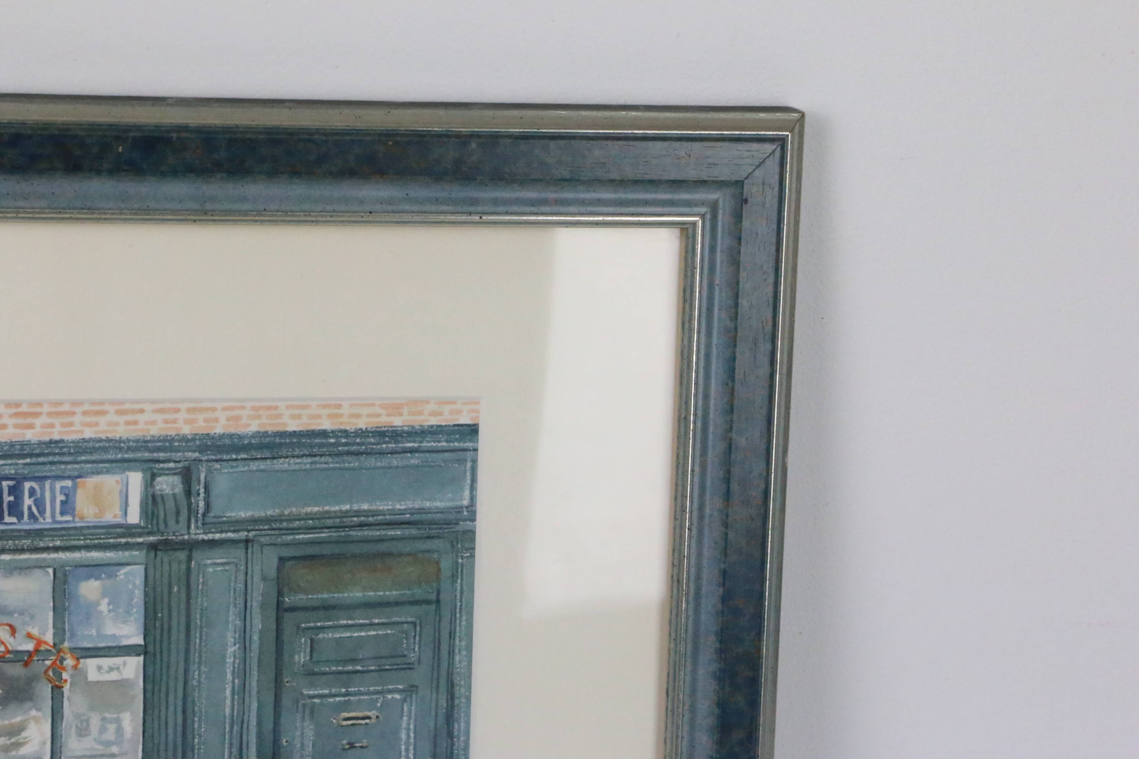 Watercolor 'The Bookstore' by Jean Desse, 1991