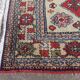 Handmade wool gallery carpet, geometric décor beige and red background, 3 m