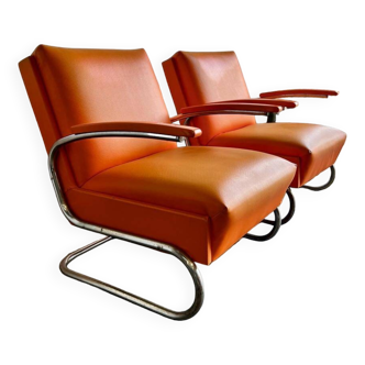 Lot de 2 fauteuils vintage tube chromé