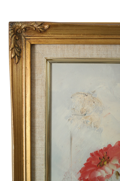 Tableau of a bouquet of flowers in pastel tones signed by Frederick.