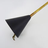 Vintage 2-spoke chandelier Moderniste Arlus from the 1950s. Black metal, brass, opaline