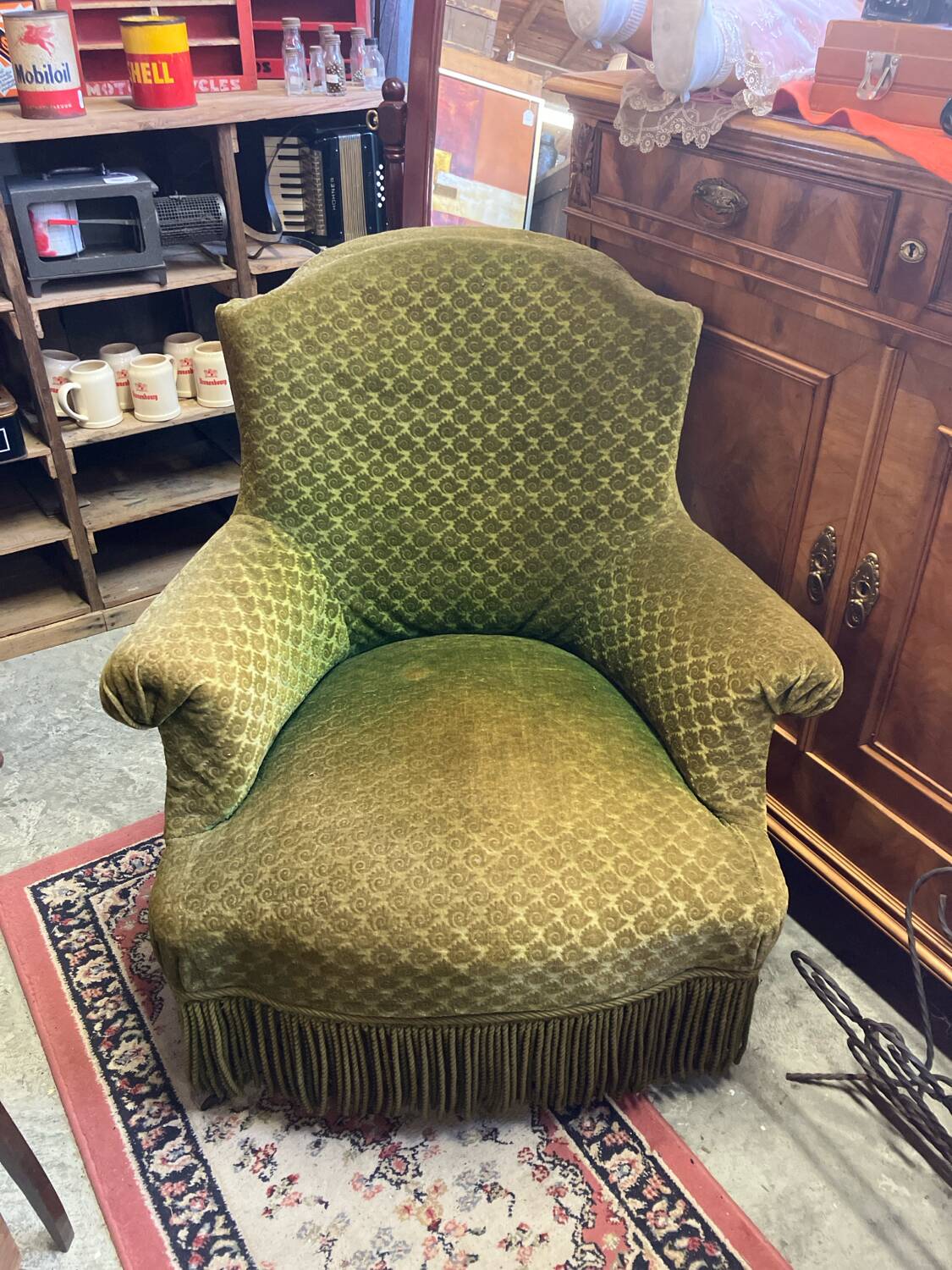 Velvet Green Toad Armchair With Fringe