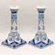 Pair of Royal Delft Blue and White Hand-Painted Ceramic Candlesticks