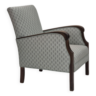 1950s, Danish vintage lounge chair, reupholstered, blend wool fabric.