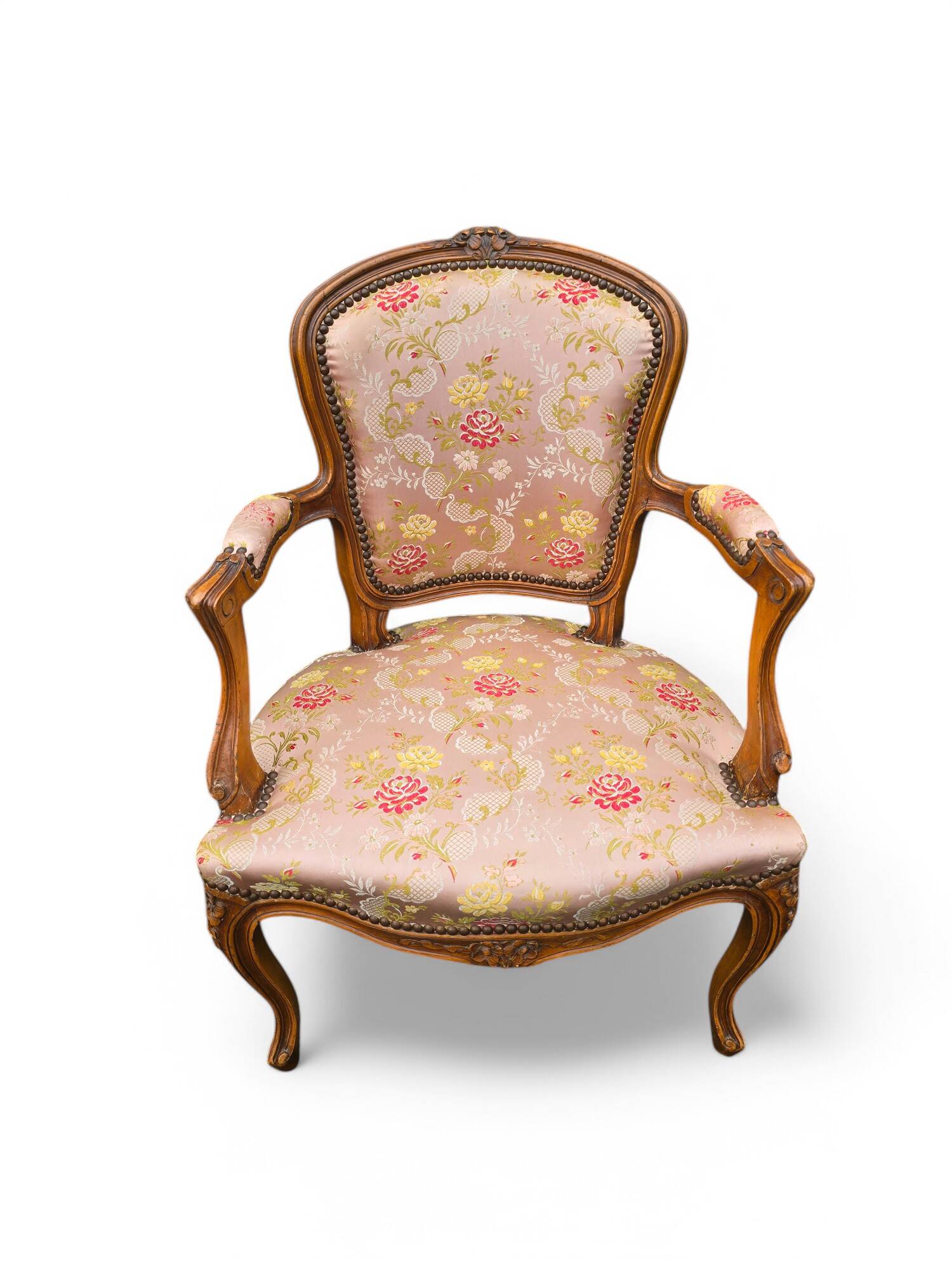 Pair of Louis XV cabriolet armchairs in floral fabric