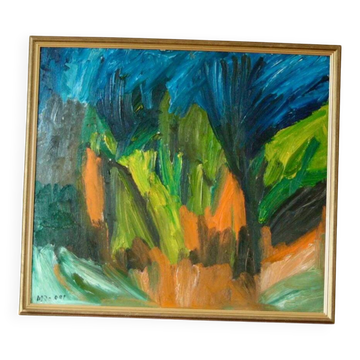Huile sur panneau suédoise originale vintage – « Abstrait »