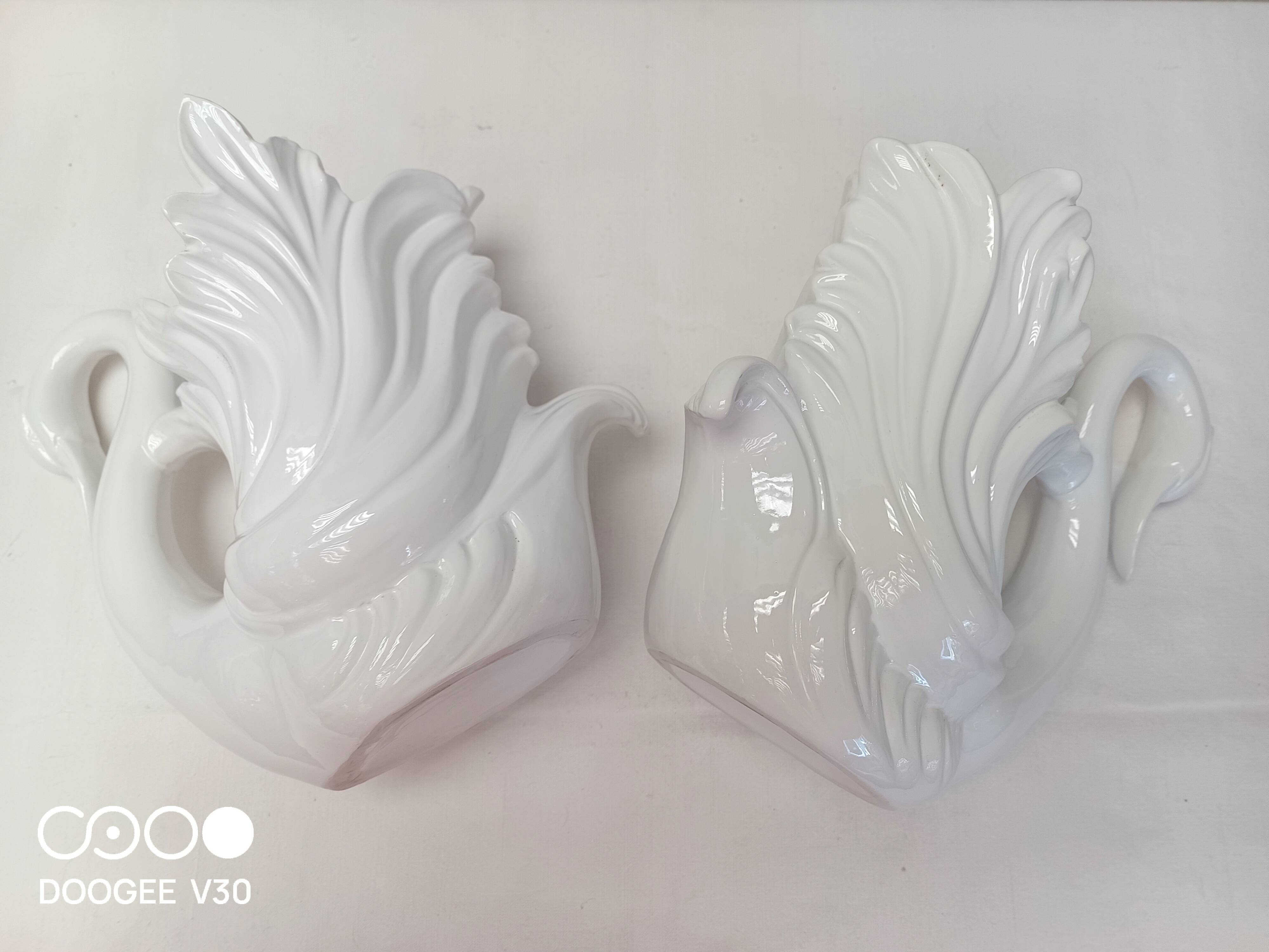 Swan pot holder pair porcelain ceramic vase decoration