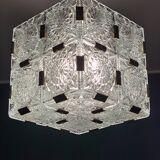 Glass faceted cube chandelier by Jaroslav Bejvl for Kamenicky Senov, year 1968