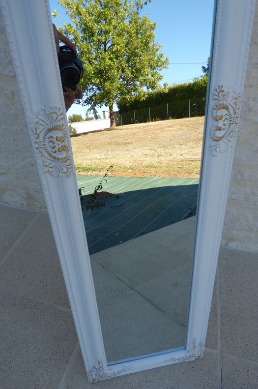 Wooden mirror on psyche foot tilting white gold with moldings