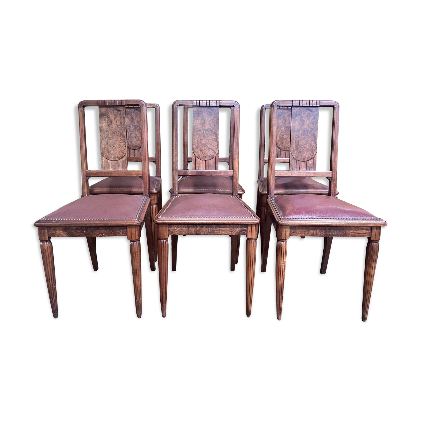 6 Art Deco period chairs in mahogany and leather