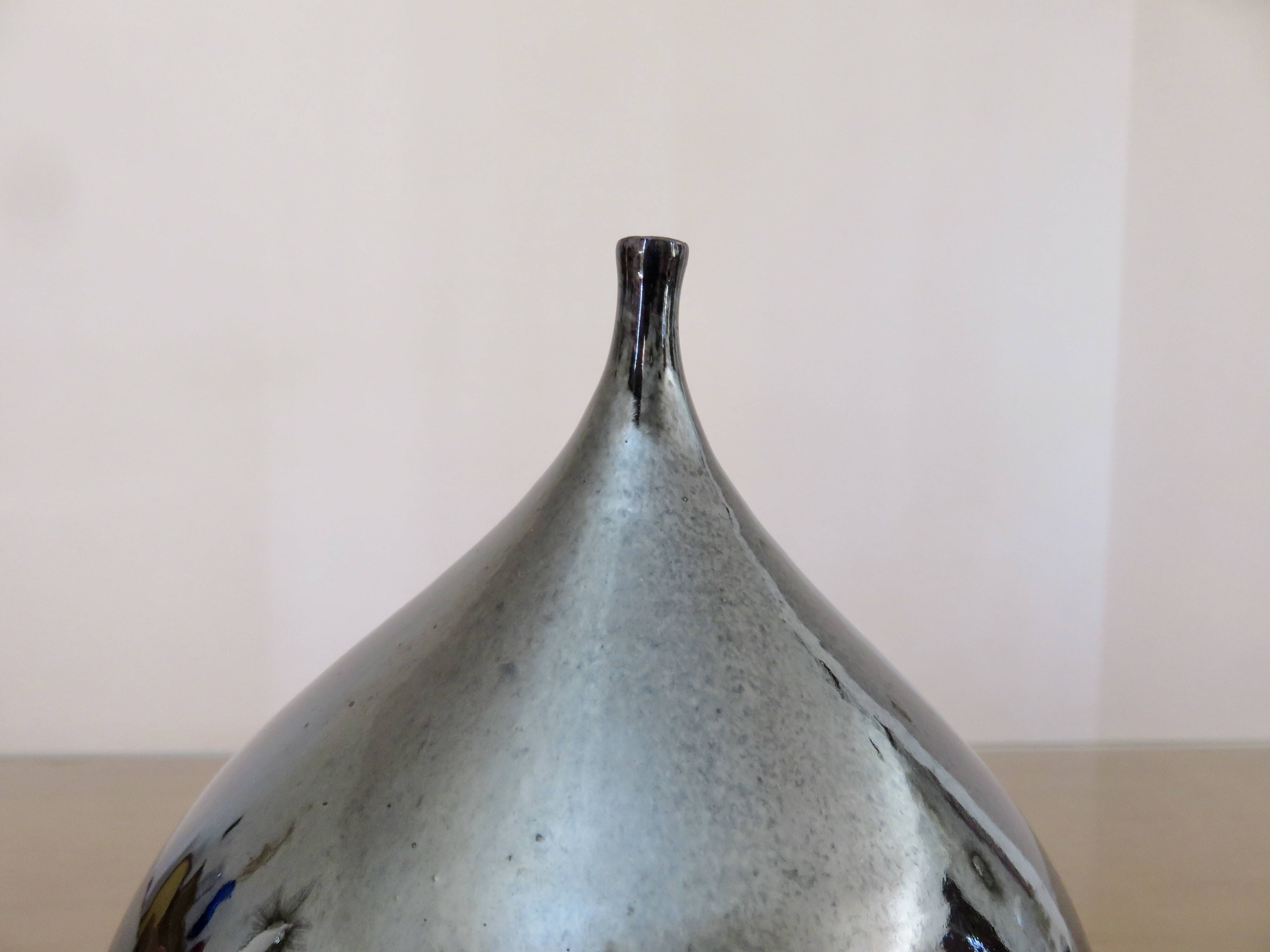 Vintage iridescent black ceramic "fig" vase