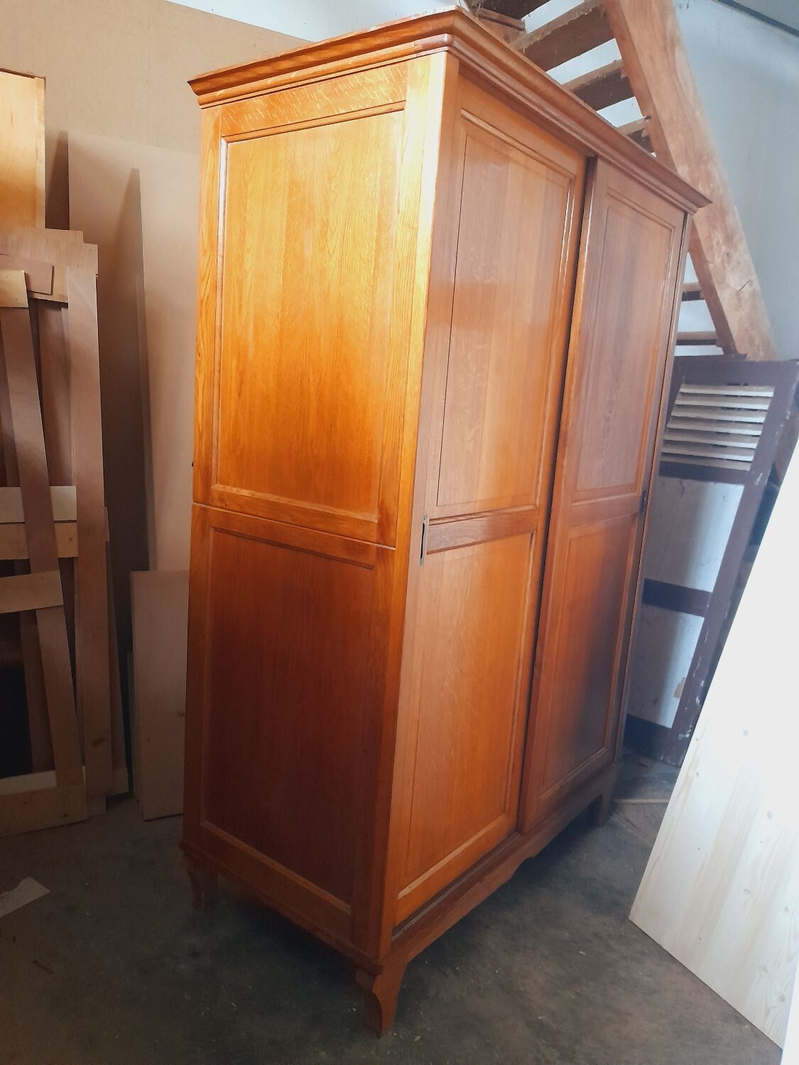 Vintage oak sliding wardrobe/closet