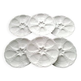 6 Porcelain oyster plates CNP Compagnie Nationale de Porcelaine