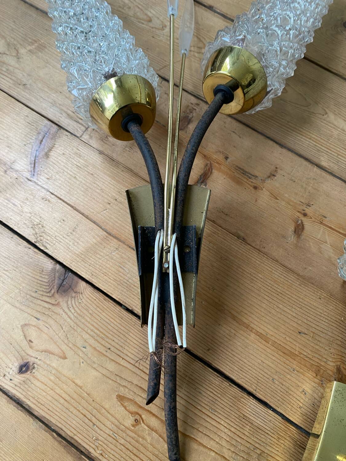Pair of vintage mid-century tulip wall sconces from the 1950s