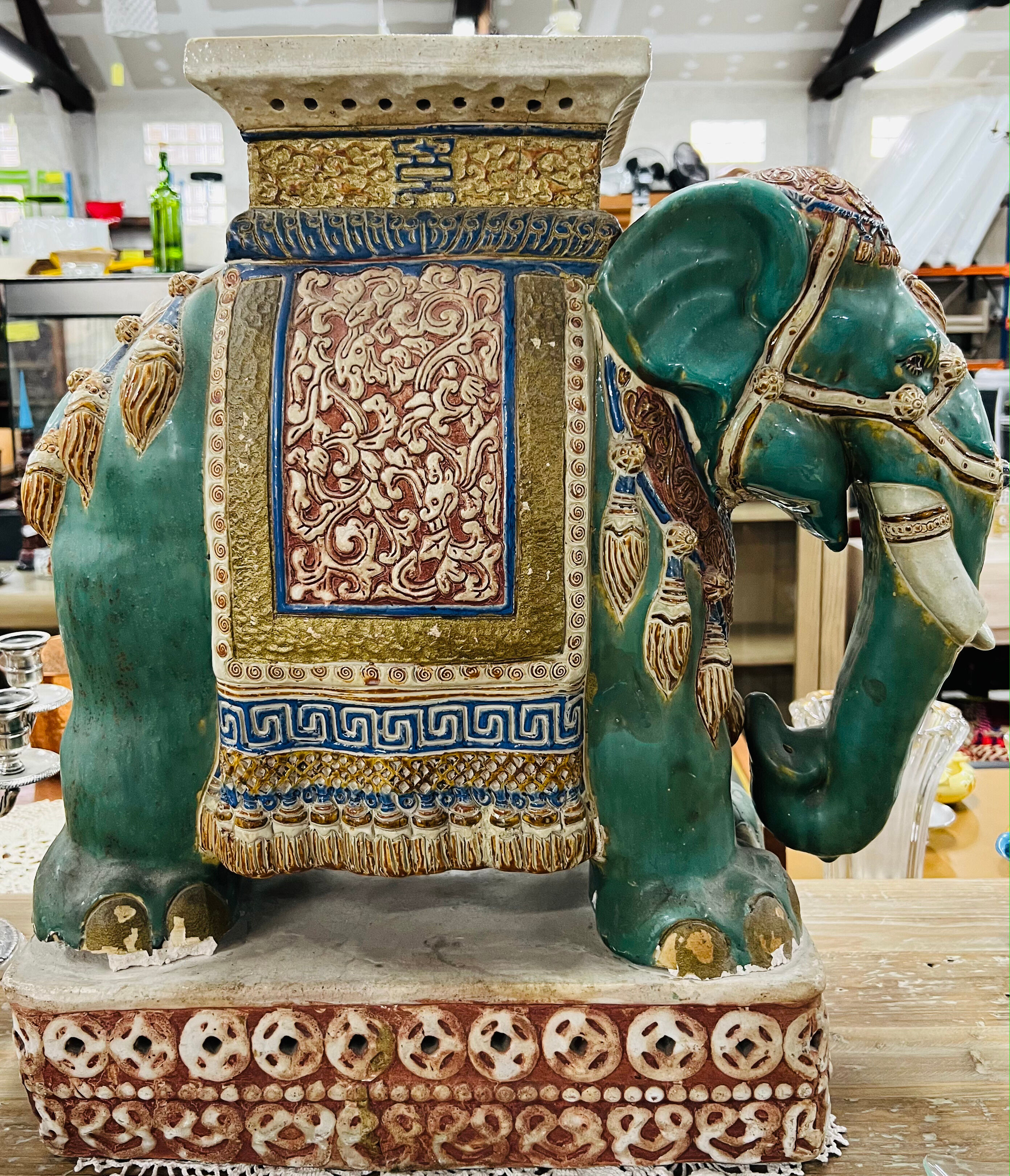 Elephant plant holder in ancient ceramic