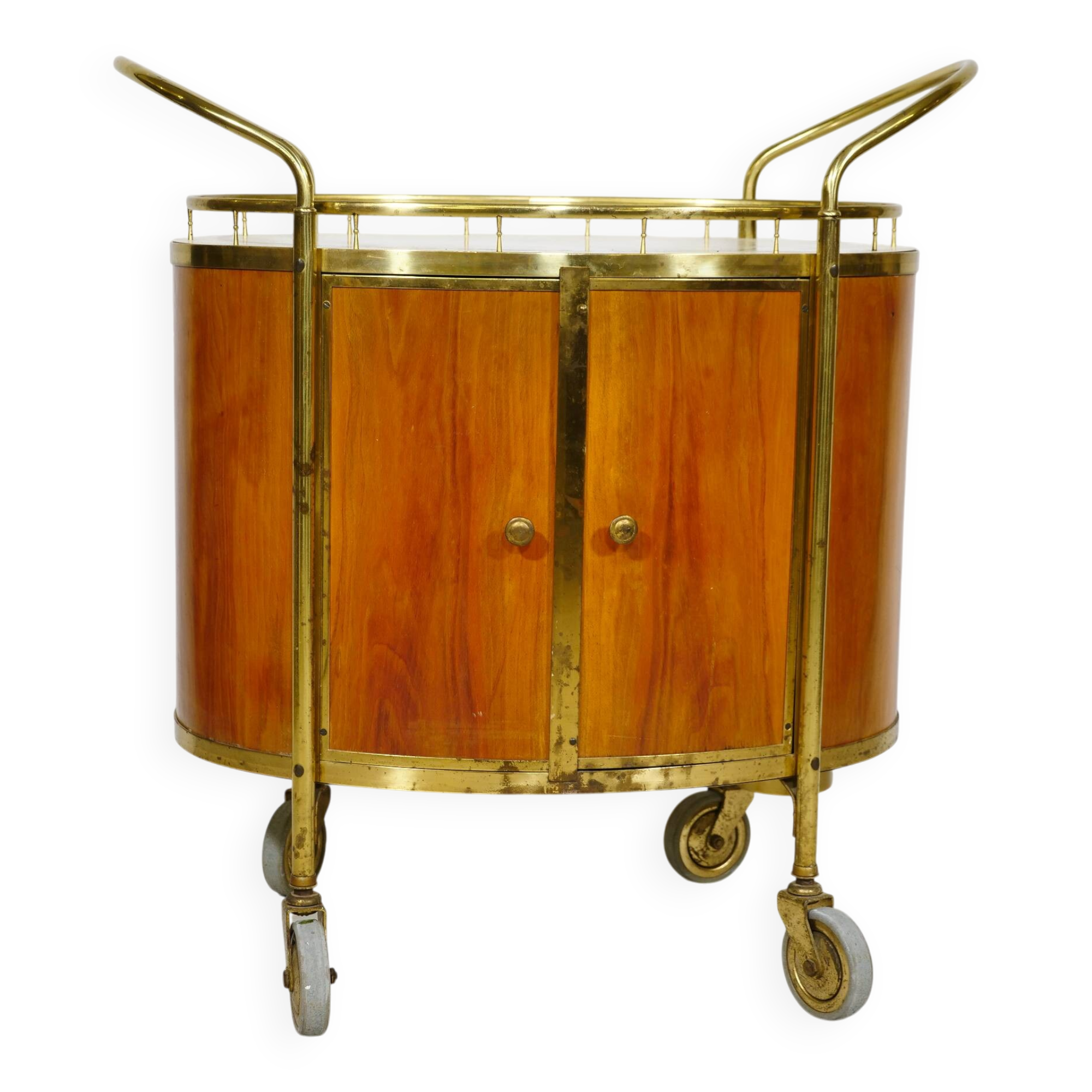 Chariot de bar du milieu du siècle en noyer et laiton, Italie, années 1950.